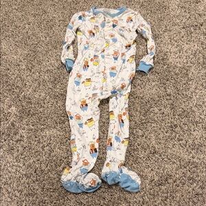 Magnetic Me White Footed One-Piece with Blue Trim and Multicolor Animal Print